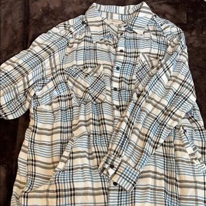 Blue and white plaid flannel Style & Co
